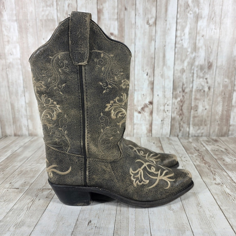 OLD WEST Cowgirl Boots Embroidered Distressed Leather Western Style Women 6.5‎